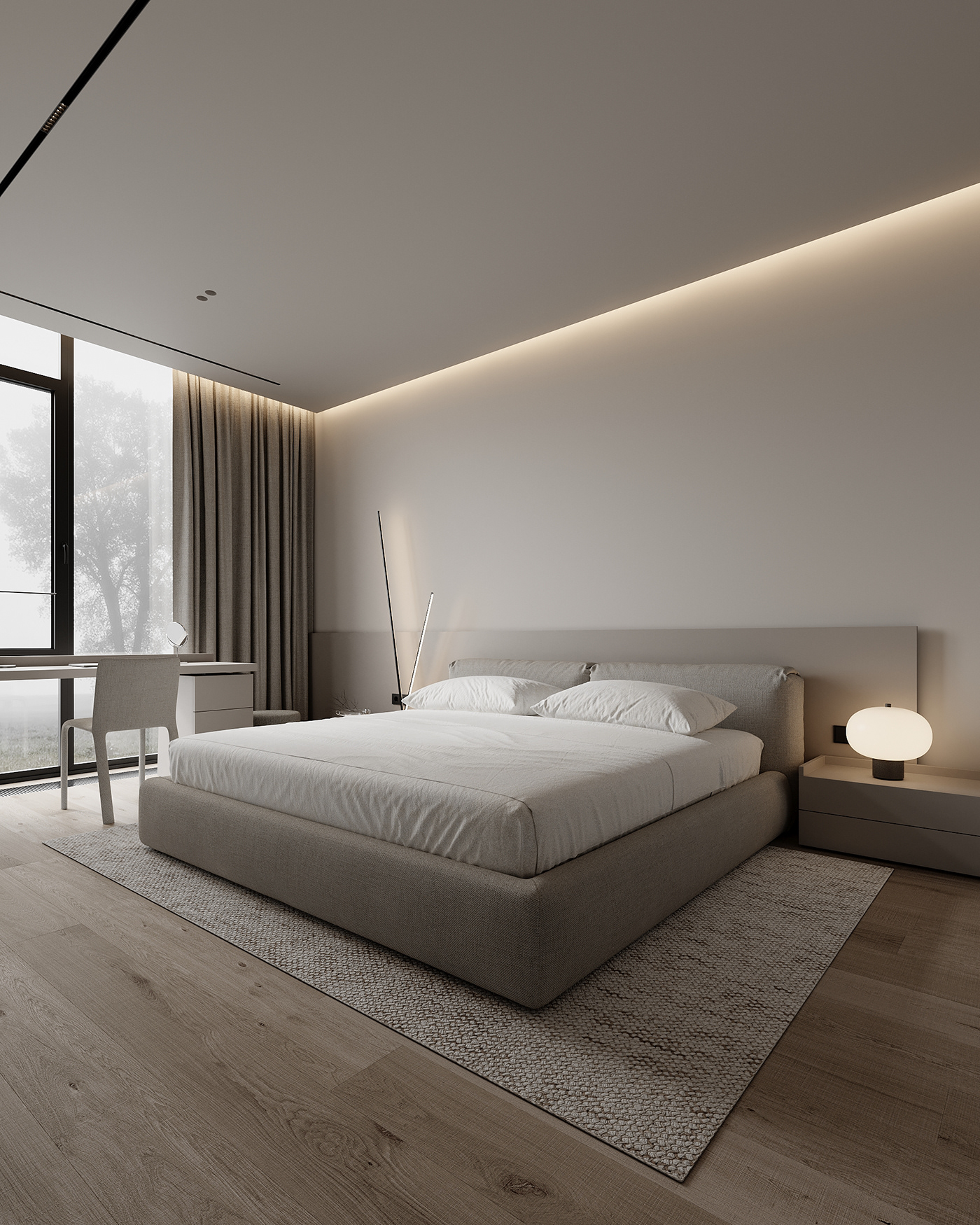 Спальня с матовым потолком